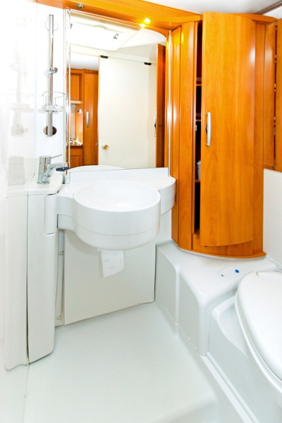 interior of luxury restroom trailer in Genesee County